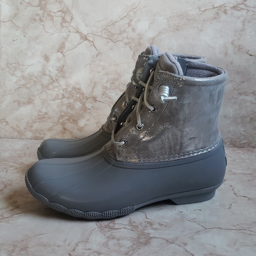 Sperry Gray Duck Rain Winter Women Boots Size 8.5 - Picture 5 of 8